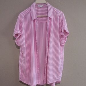 Womens Light Weight Pink Striped Short Sleeve Shirt